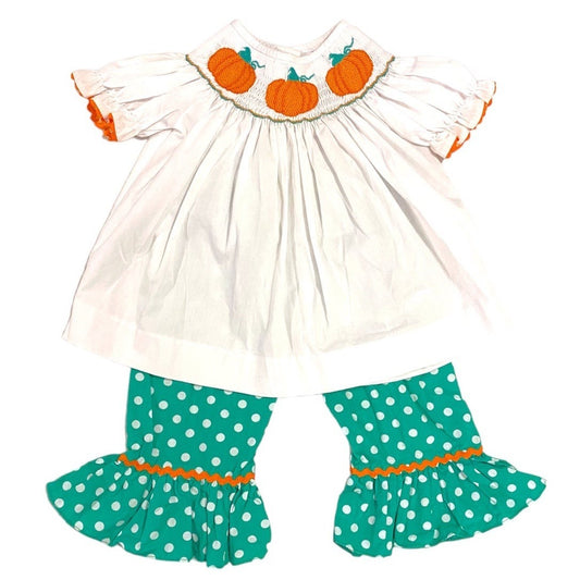 12 months smocked pumpkin outfit