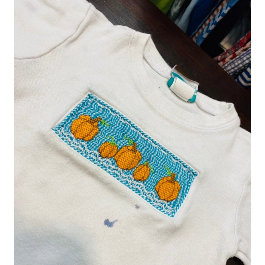 2/3 smocked pumpkin tee