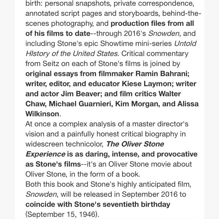 The Oliver Stone Experience Annotated by Matt Zoller Seitz Hardcover
