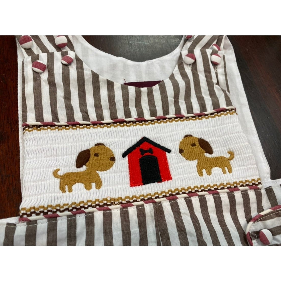 6-12 months smocked puppy dog romper