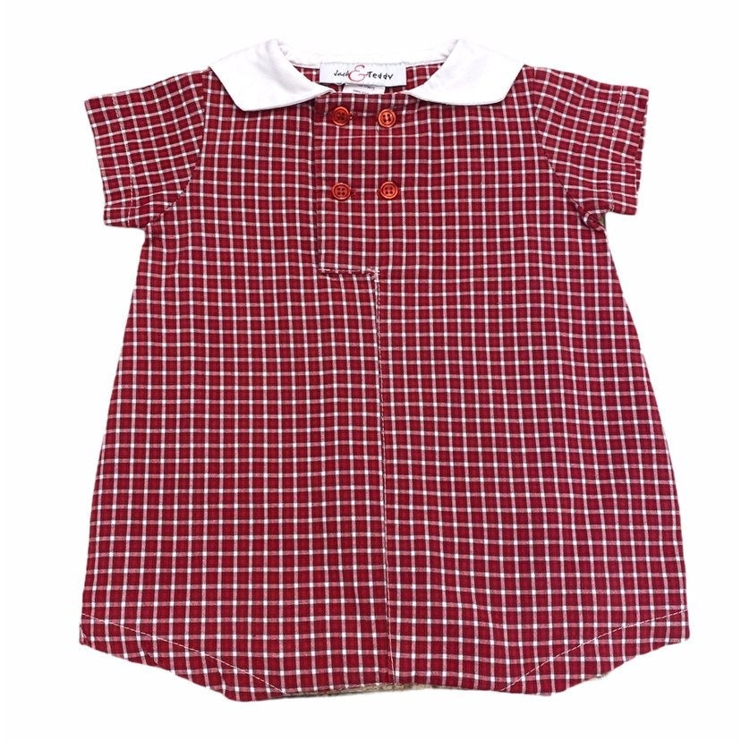 3 months red plaid bubble