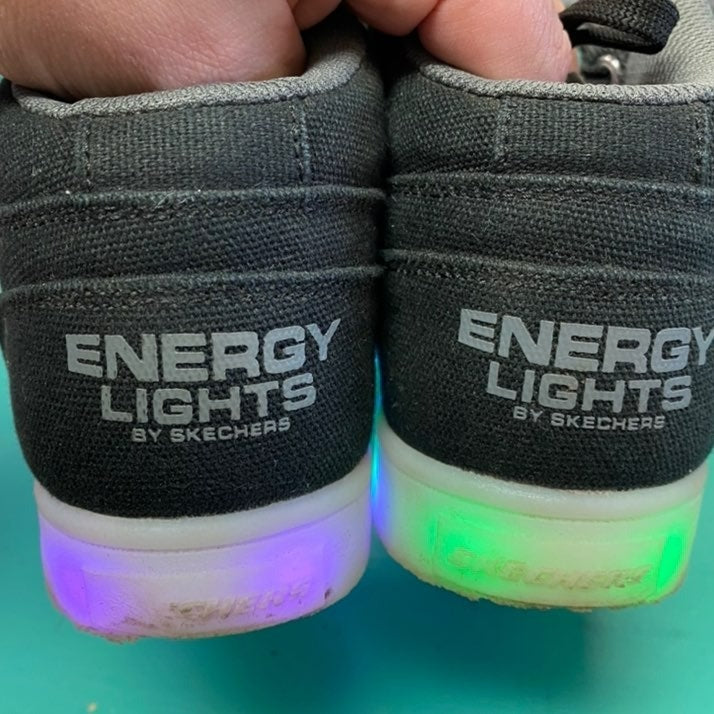 Size 1 Skechers energy lights black high tops kids shoes