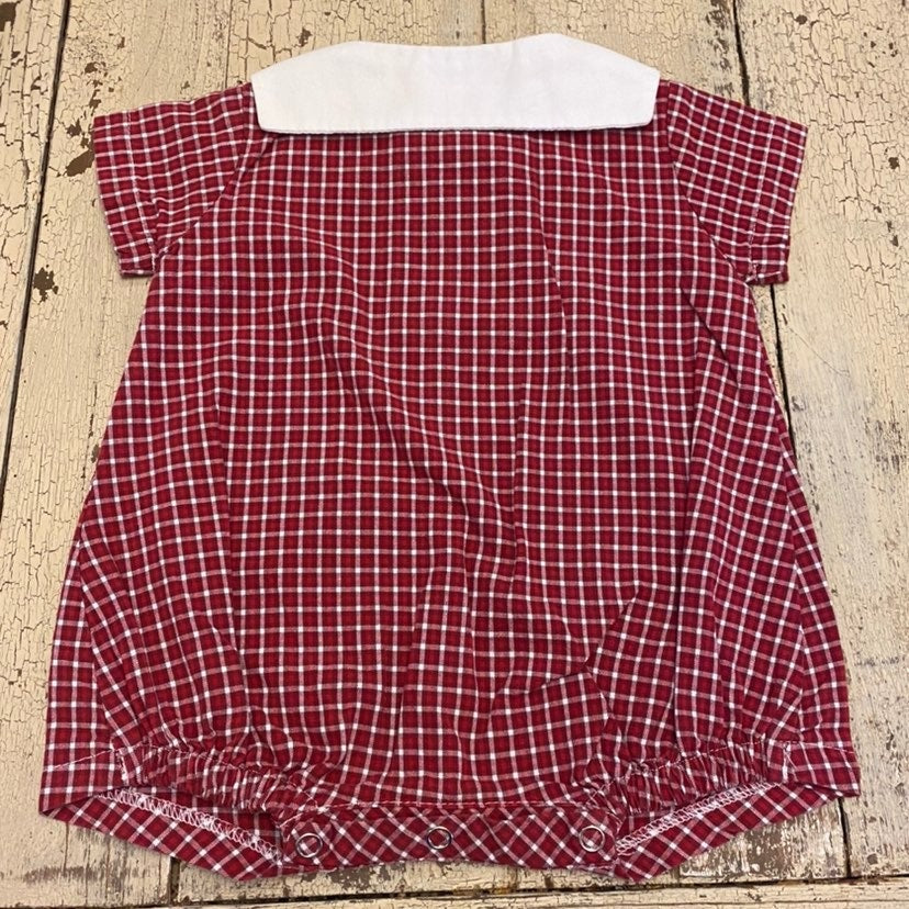 3 months red plaid bubble
