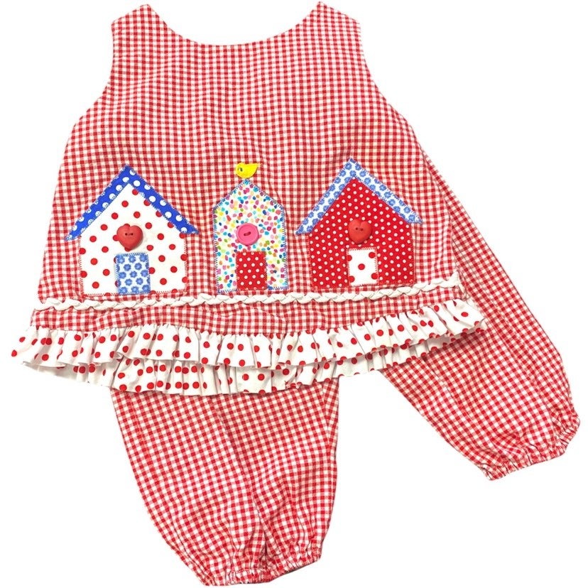 18 months red gingham birdhouses outfit