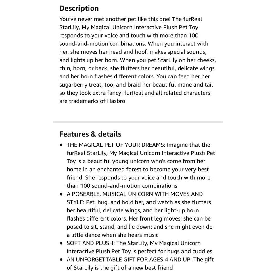 Starlily FurReal unicorn - lights & sounds