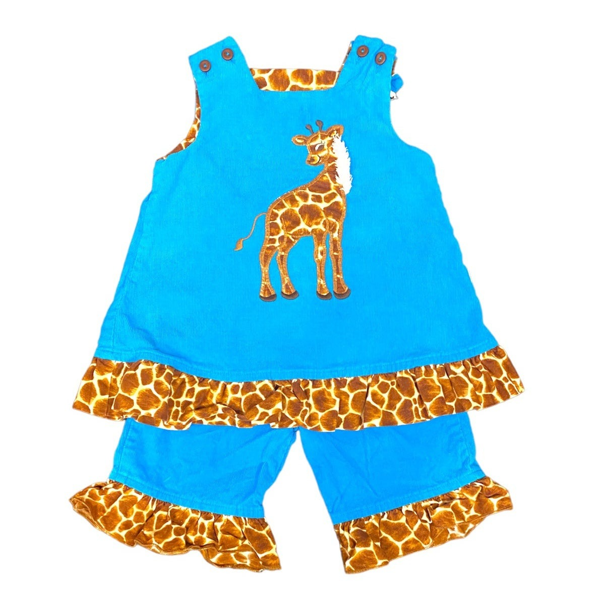 12 months Bailey Boys reversible giraffe ruffle outfit