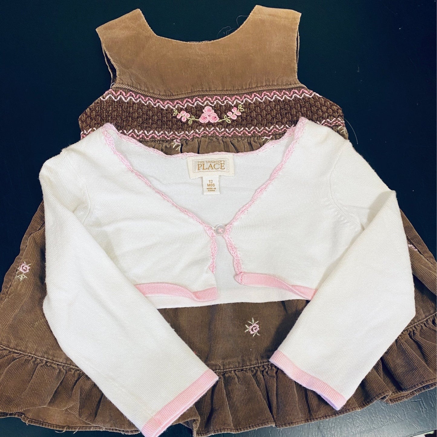 12 months vintage smocked dress and cardigan