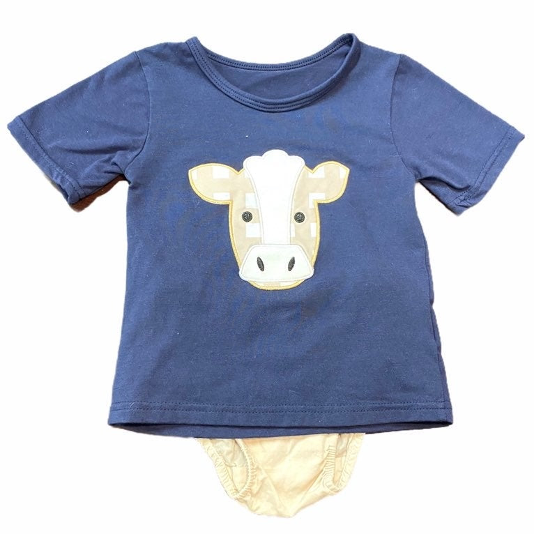 2T cow appliqué tee & diaper cover set