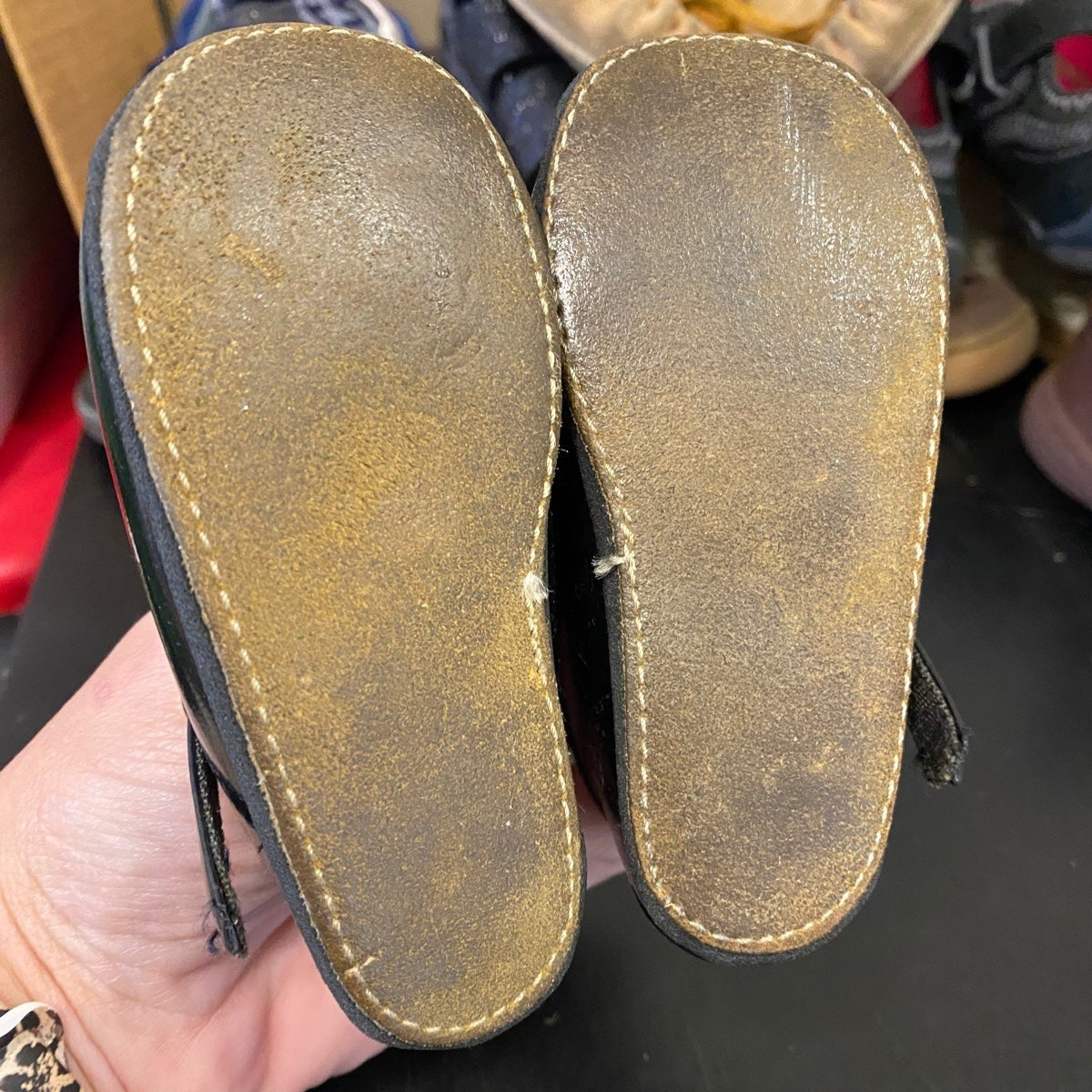 Vintage black leather Mary Jane baby shoes