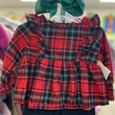 6-9 months girls plaid ruffle Christmas shirt