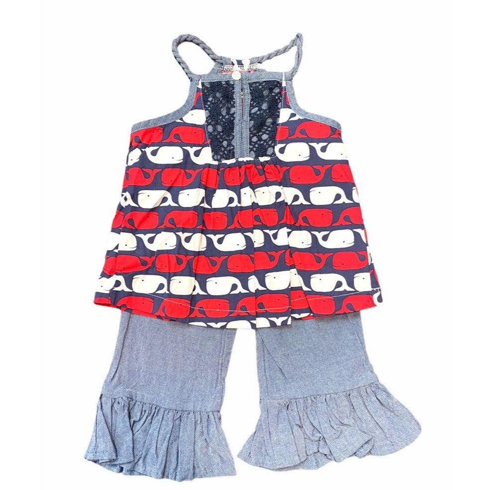 12-18 months mudpie whale ruffle outfit