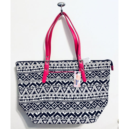 New Black & White quilted tote with pink trim