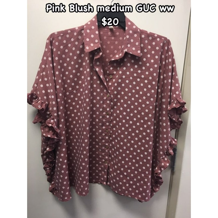 Pink Blush Mauve Maternity Medium Dolman Ruffle Top