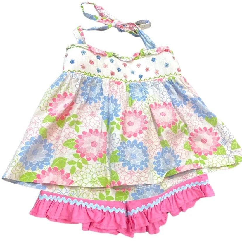 4/5 smocked halter top & ruffle shorts