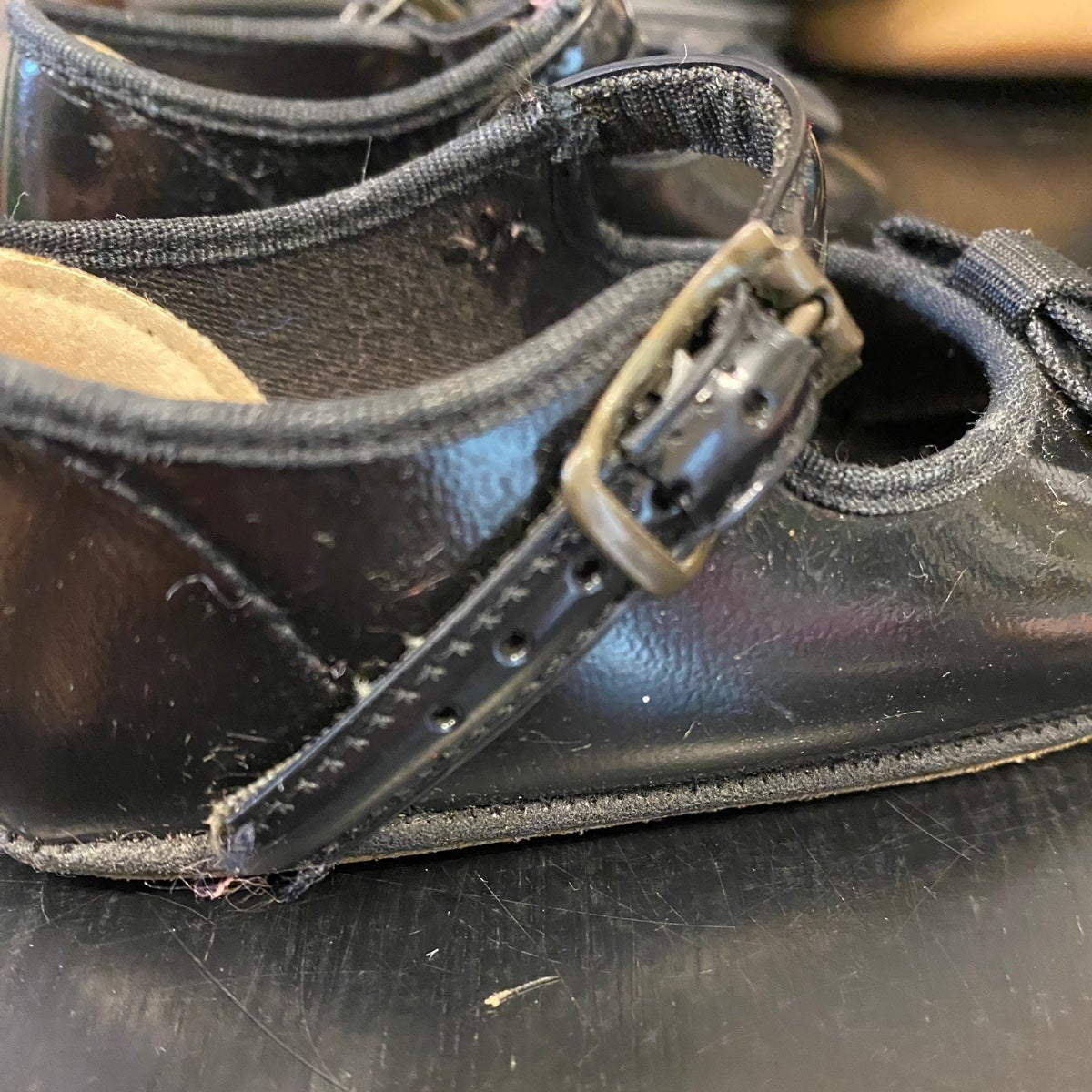 Vintage black leather Mary Jane baby shoes