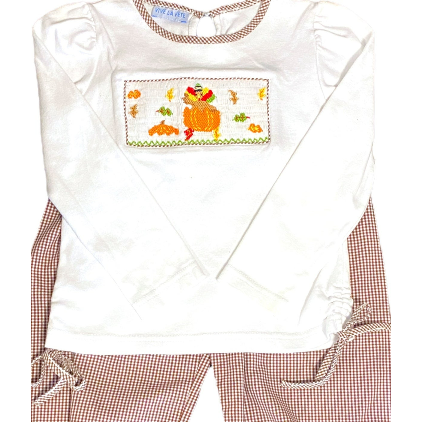 3/4 girls smocked turkey outfit for Thanksgiving