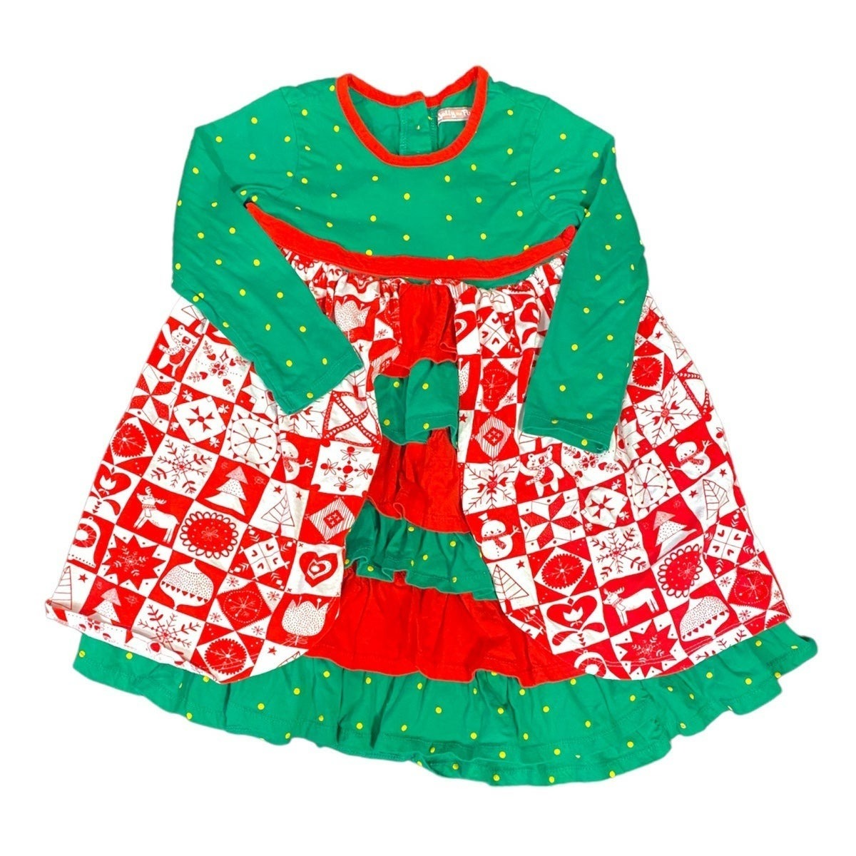 Size 5 Jelly the Pug Christmas ruffle dress