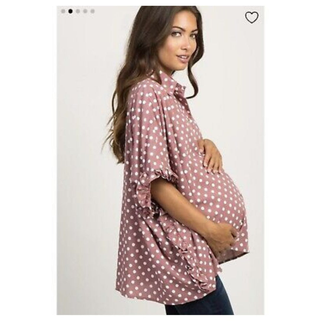 Pink Blush Mauve Maternity Medium Dolman Ruffle Top