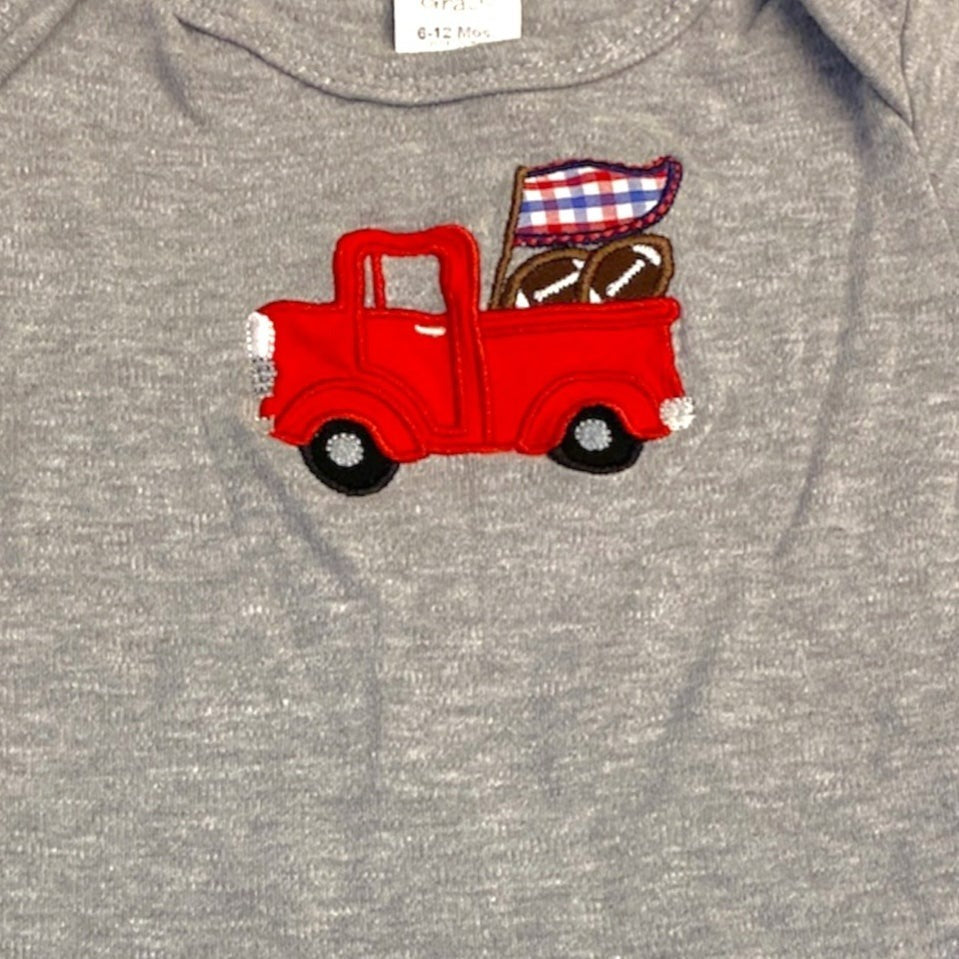 3-6 months football truck onesie