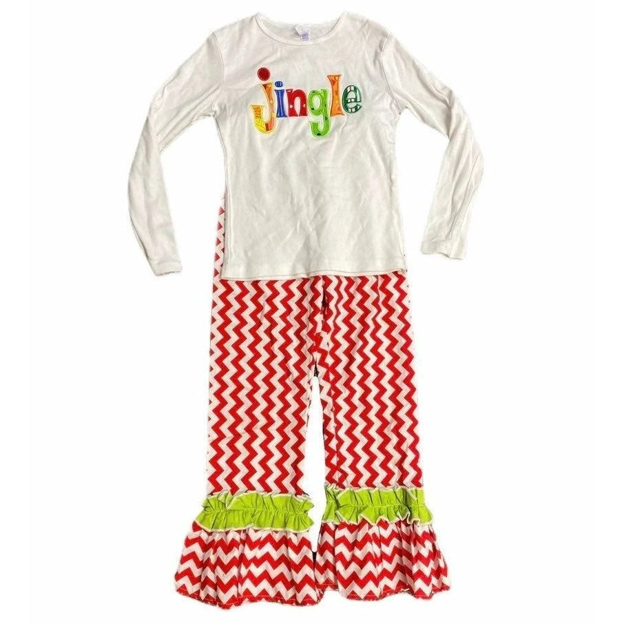 7/8 Christmas ruffle outfit with jingle applique