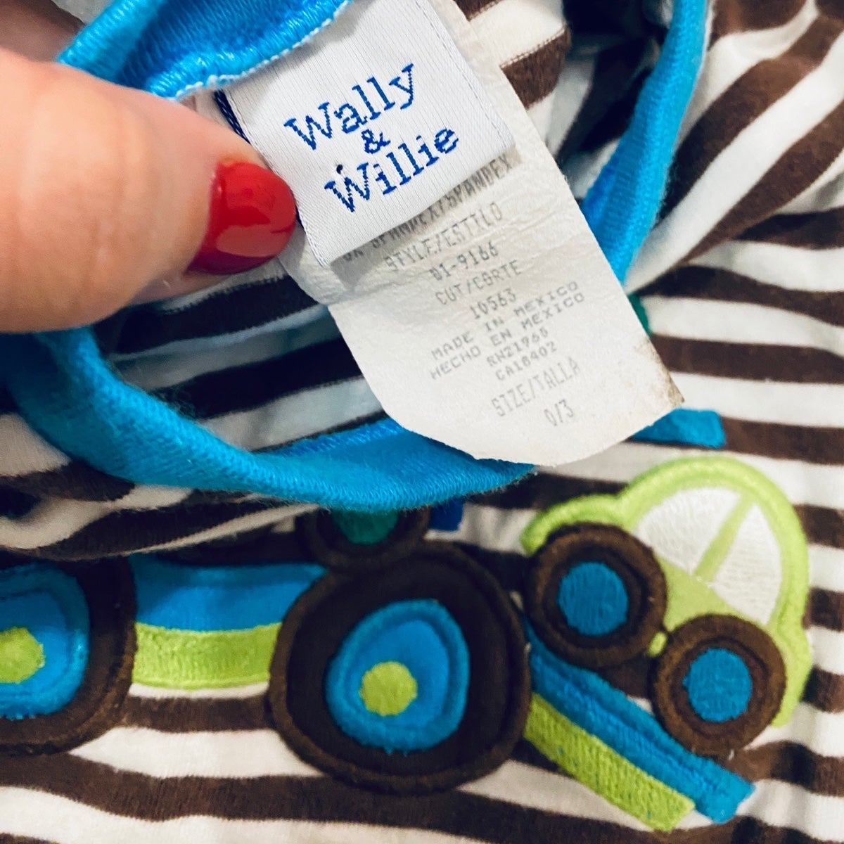 0-3 months Wally & Willie cars tow truck appliqué romper