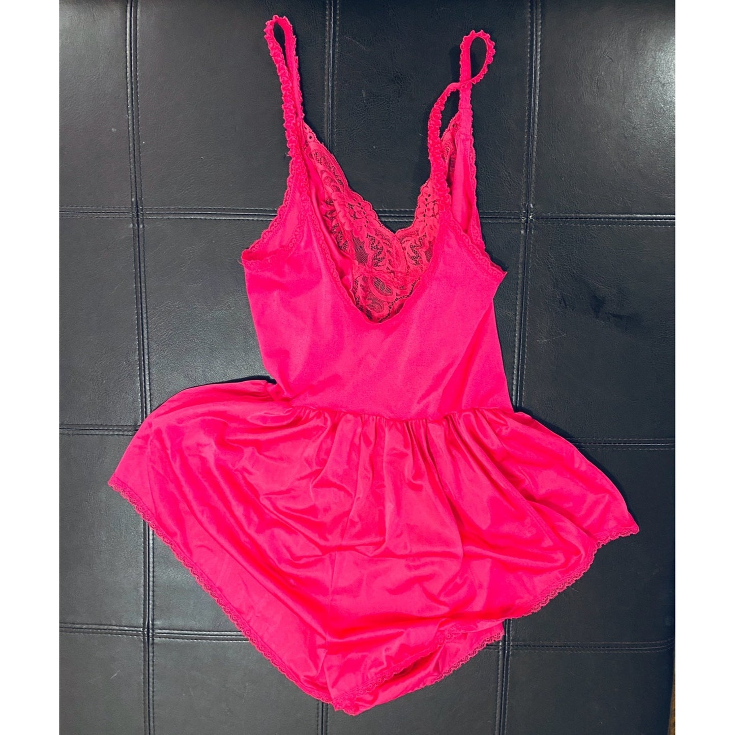 Vintage hot pink lace romper teddy lingerie