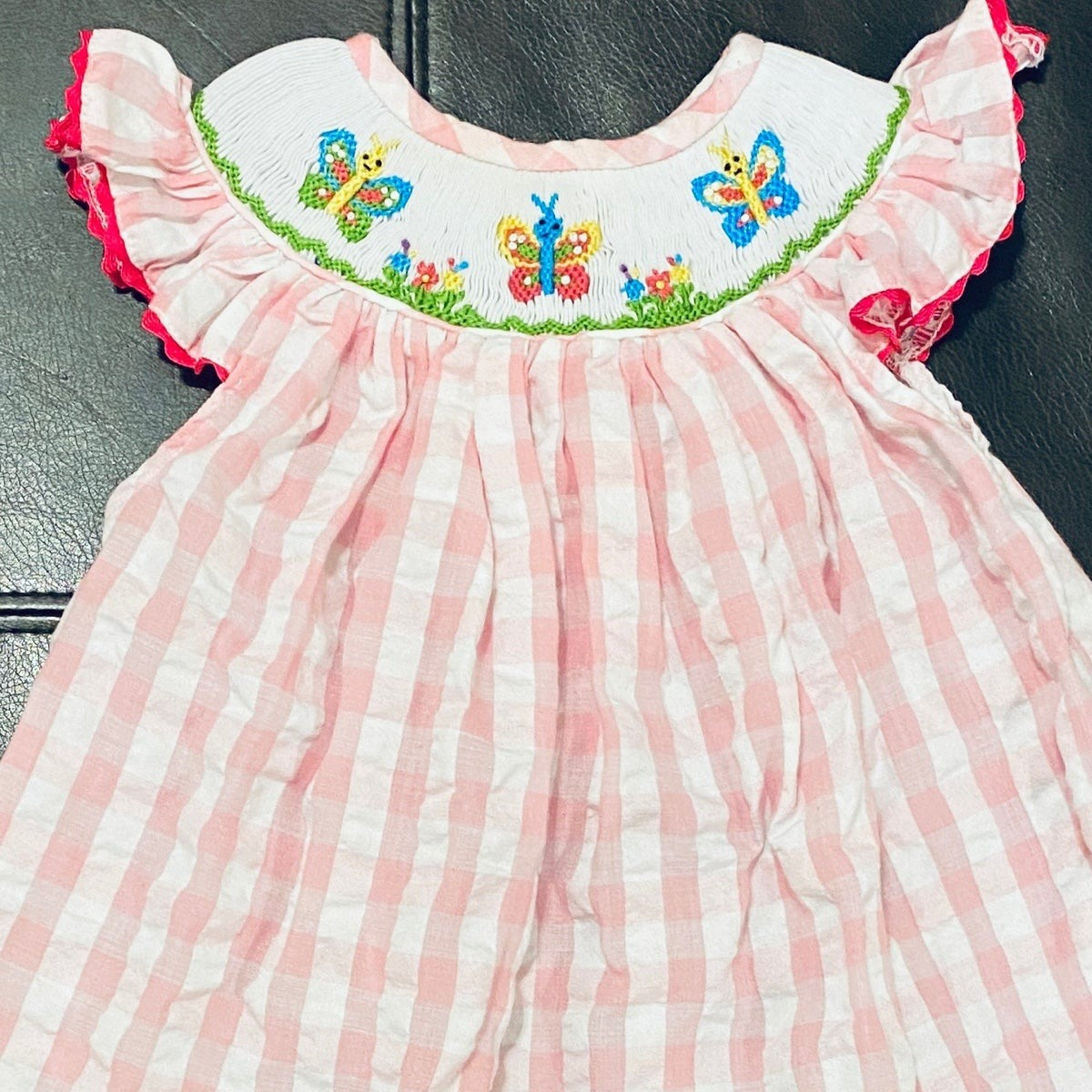 3 months smocked butterfly pink gingham dress