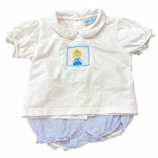 Smocked Cinderella bloomer set 12 months