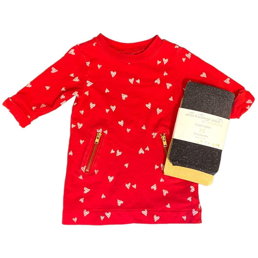 0-3 months Old Navy heart dress bundle with tights