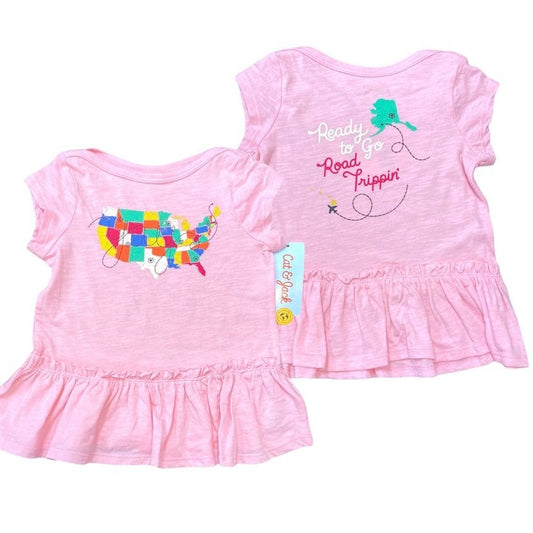 New 3T USA travel map ruffle shirt