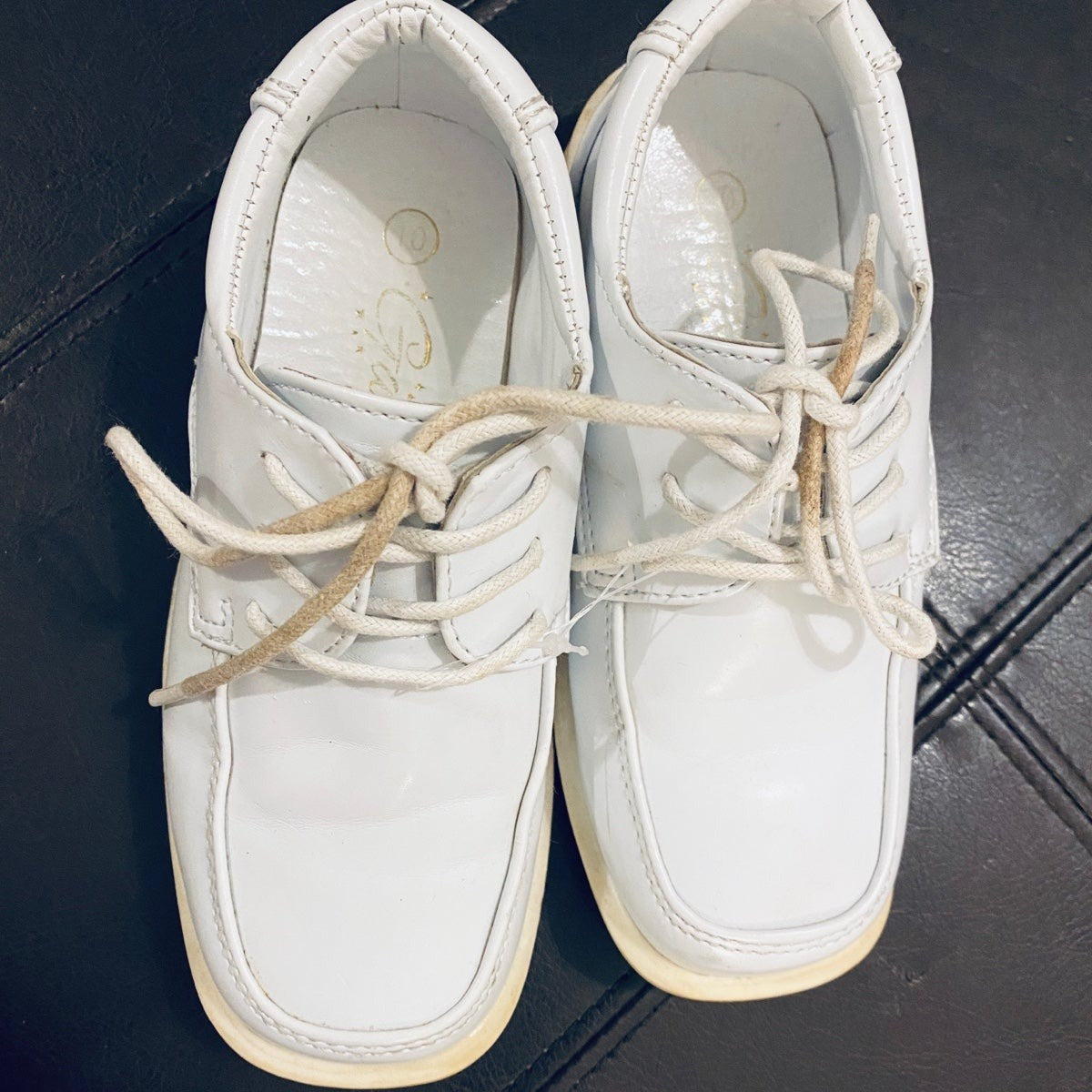 Size 10 boys white patent leather shoes