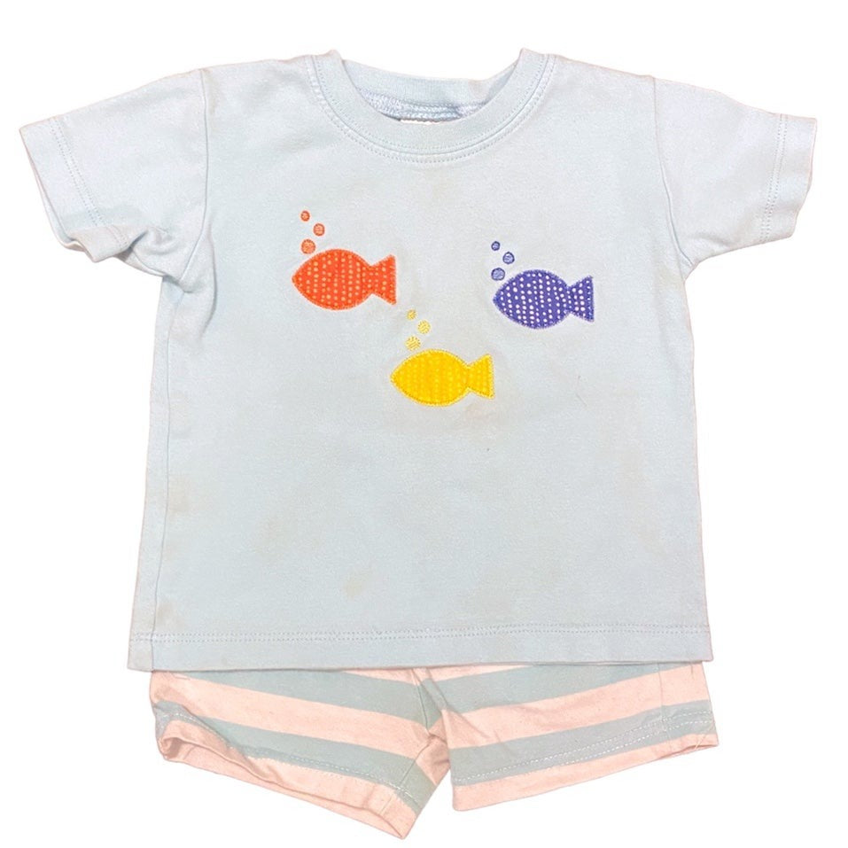 18 months fish appliqué shorts sets