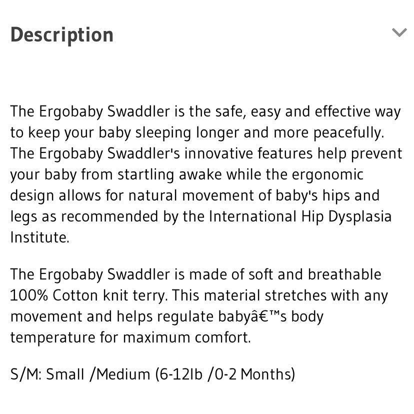 Ergobaby Swaddlers Small/Medium