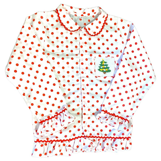 4T smocked Christmas ruffle shirt