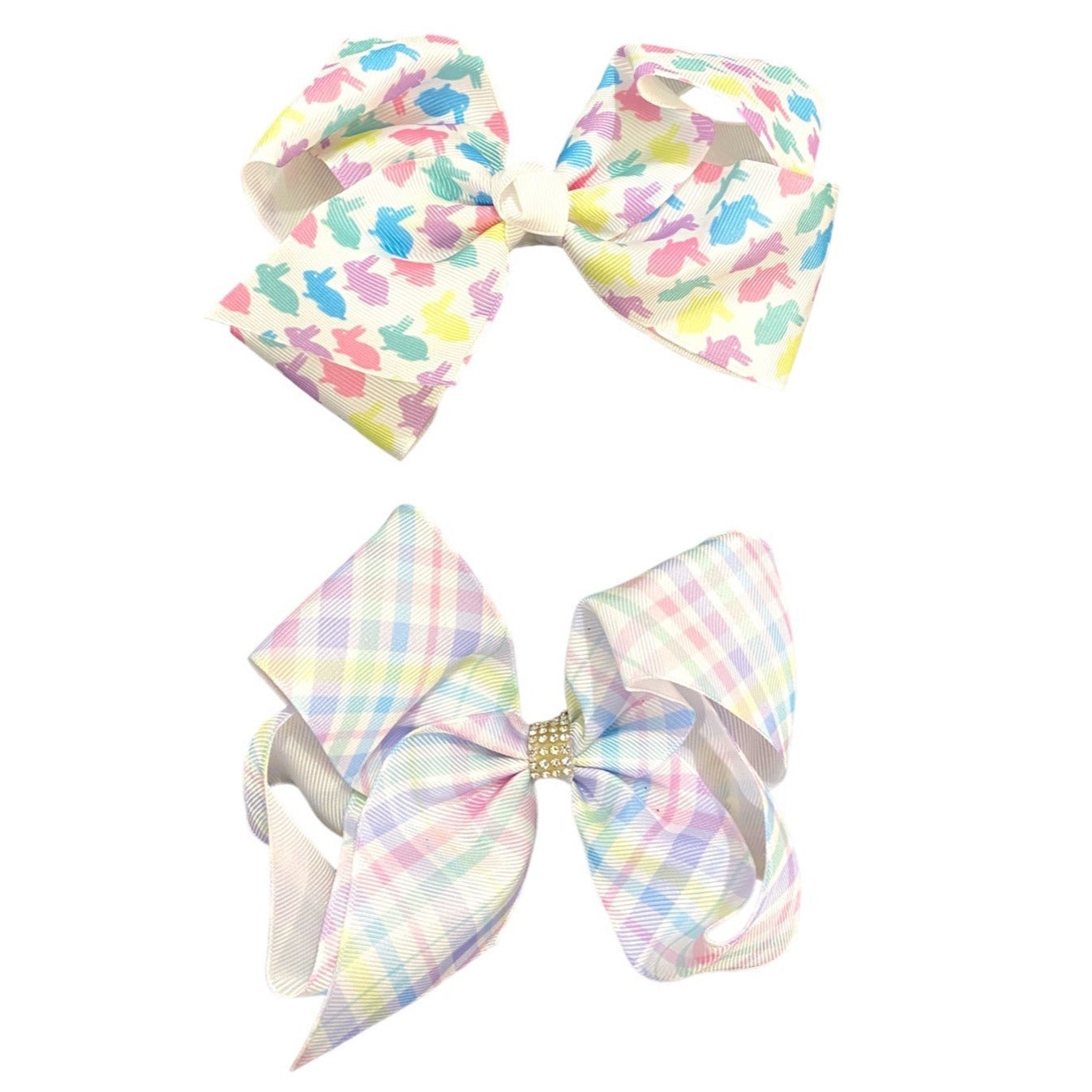 New Large Easter bunny and spring plaid bows bundle 6”