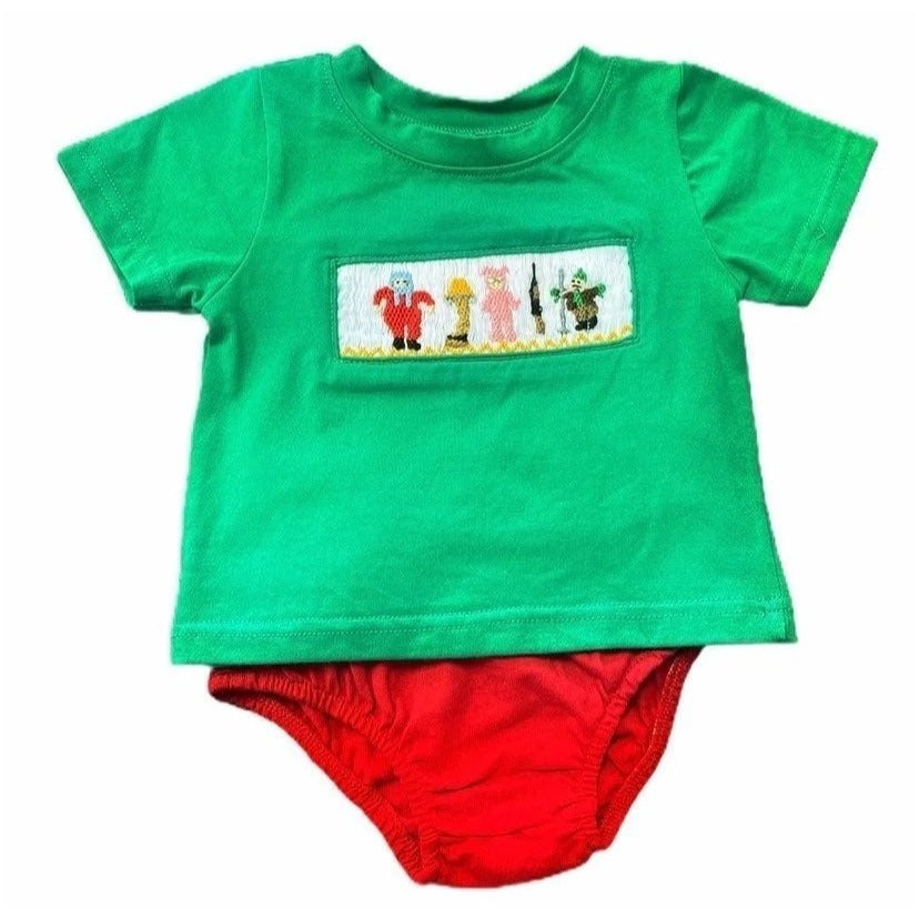 3 months smocked Christmas Story tee & diaper cover