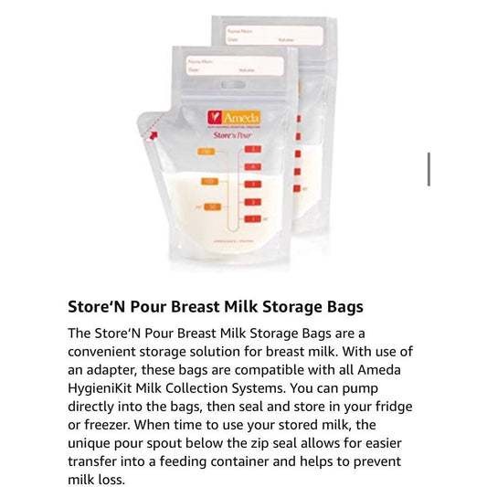 2 packs Ameda store n pour storage bags NEW