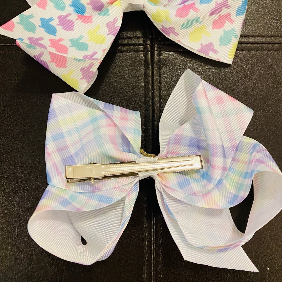 New Large Easter bunny and spring plaid bows bundle 6”