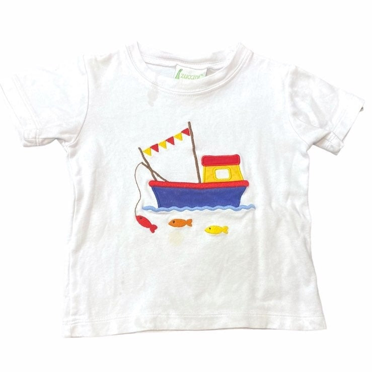 24 months fishing boat applique tee