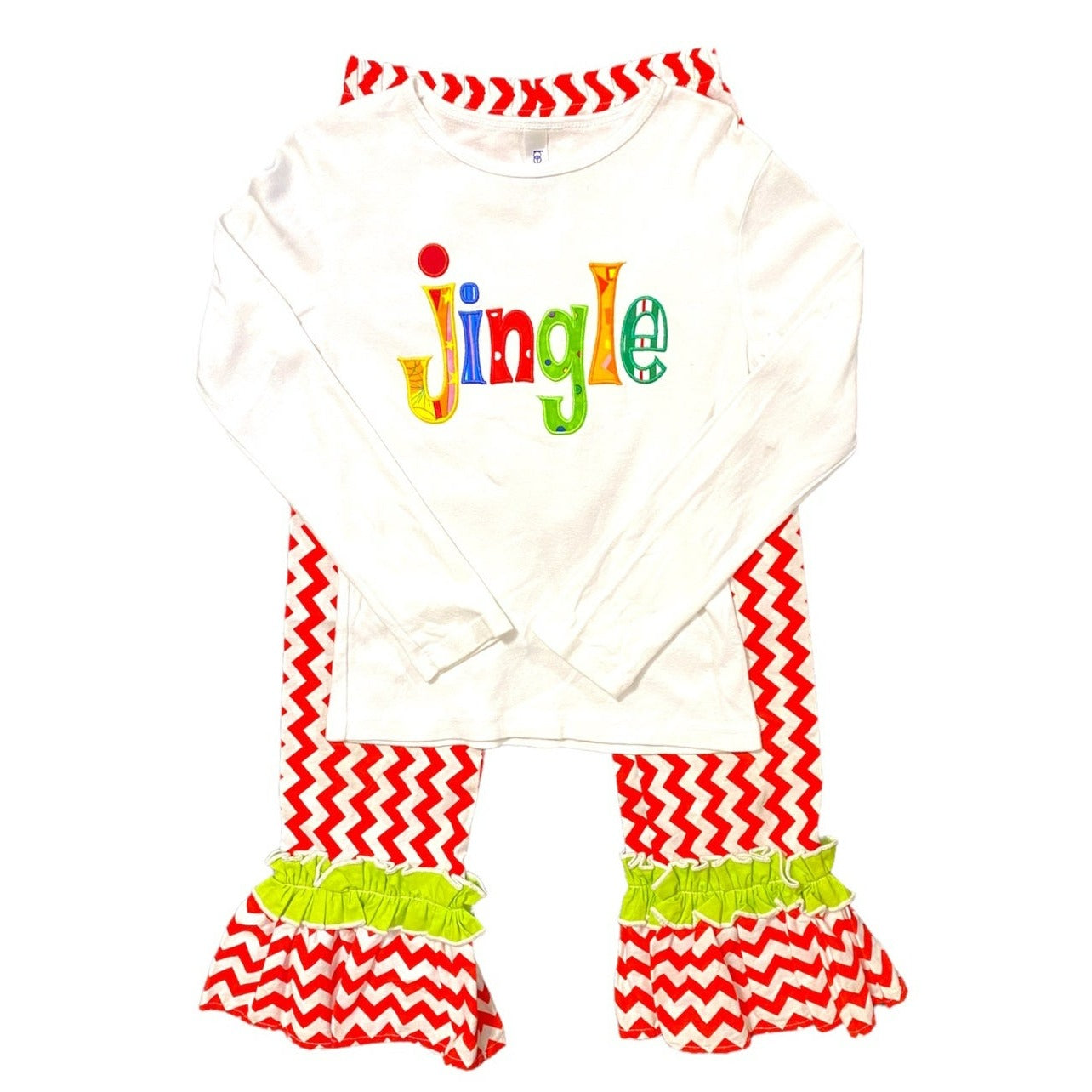 7/8 Christmas ruffle outfit with jingle applique