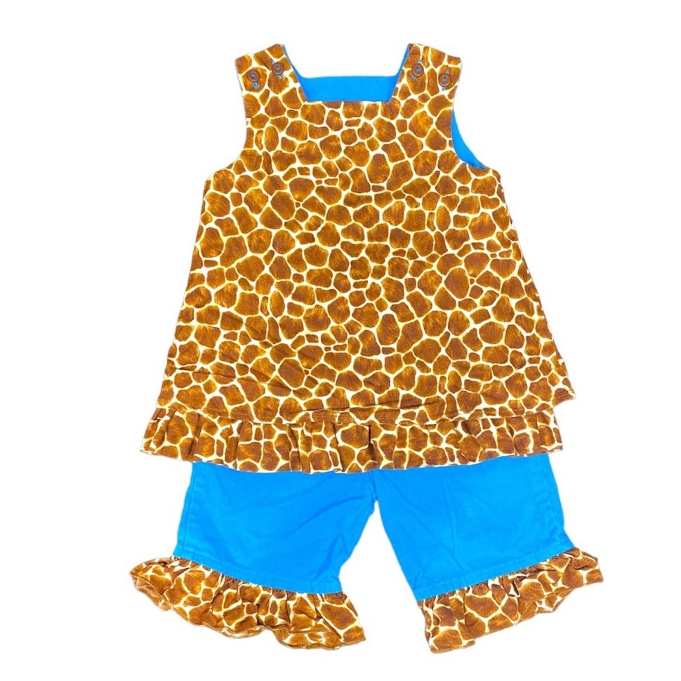 12 months Bailey Boys reversible giraffe ruffle outfit