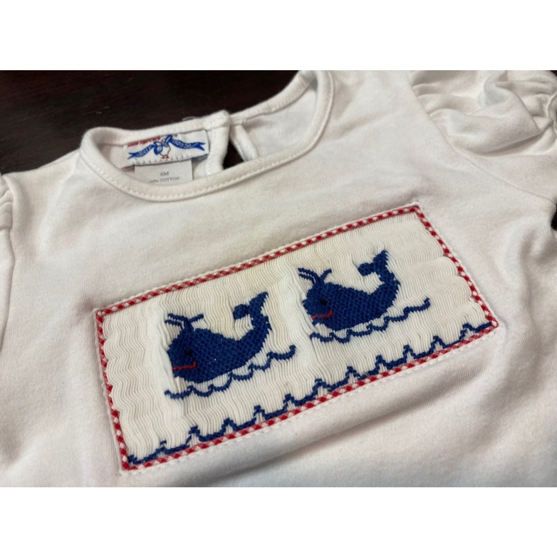 6 months smocked whale ruffle top