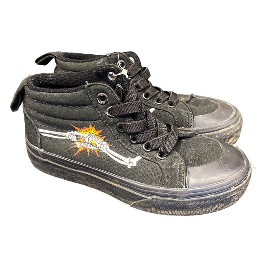Kids size 11 black high top Vans skeleton sneakers