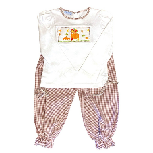 3/4 girls smocked turkey outfit for Thanksgiving