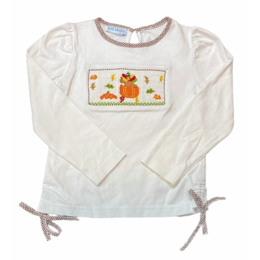 3/4 girls smocked turkey outfit for Thanksgiving