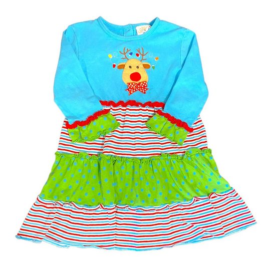 Size 6 Christmas reindeer ruffle dress