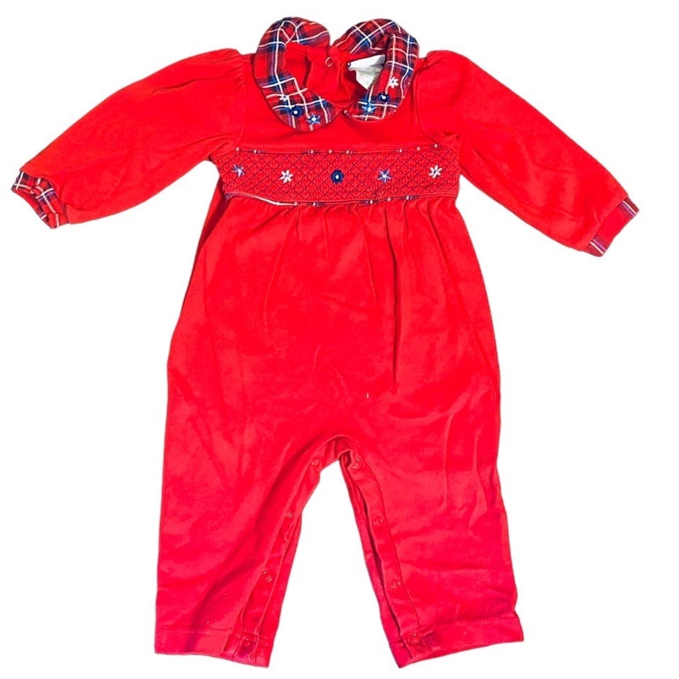 12 months Vintage smocked red romper