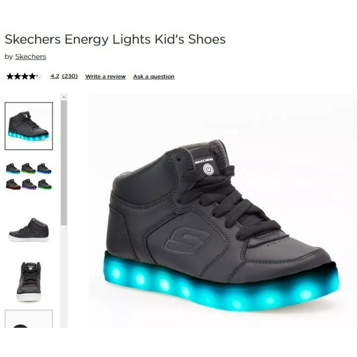 Size 1 Skechers energy lights black high tops kids shoes