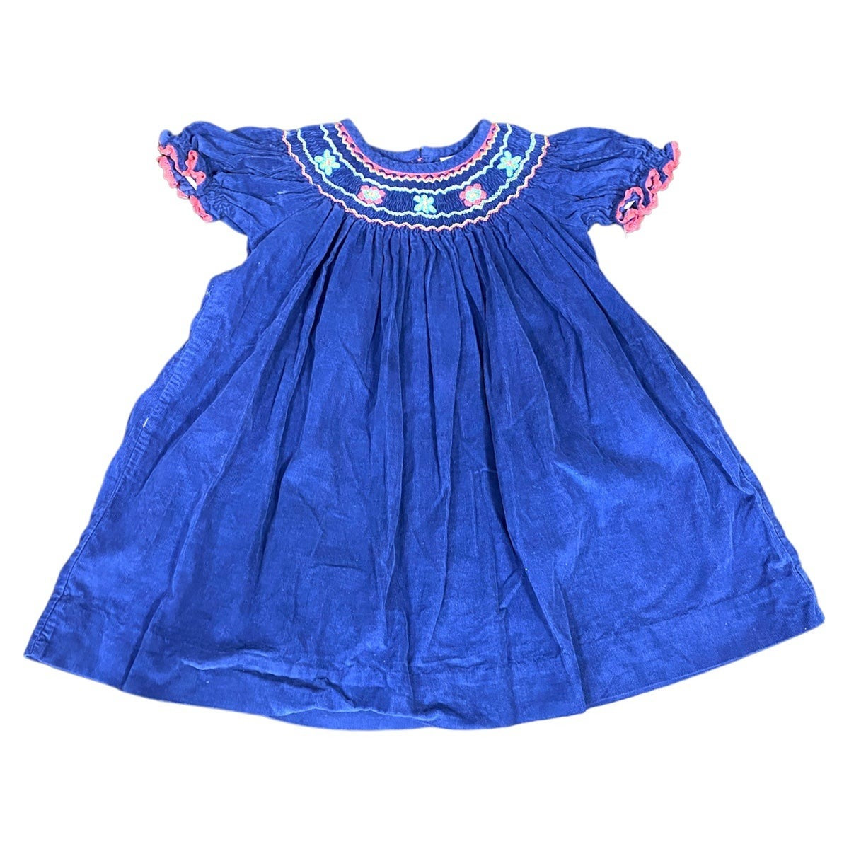 2T Little English smocked corduroy dress with flowers