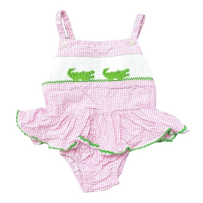 24 months pink smocked alligator swimsuit